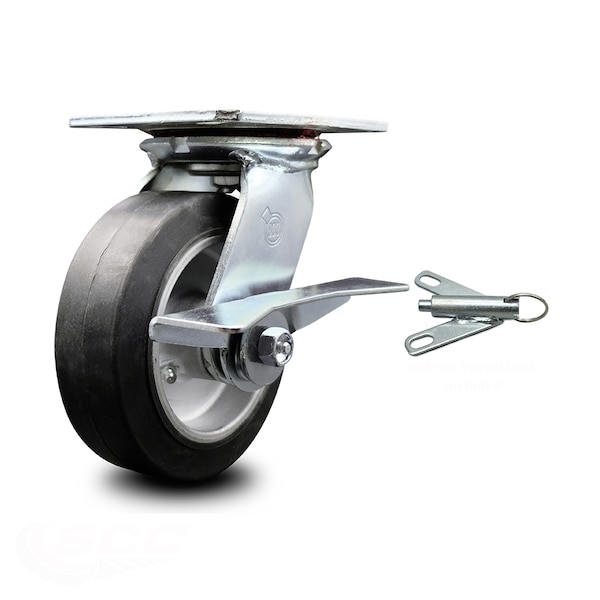 6 Inch Rubber on Aluminum Caster with Roller Bearing and Brake/Swivel Lock SCC